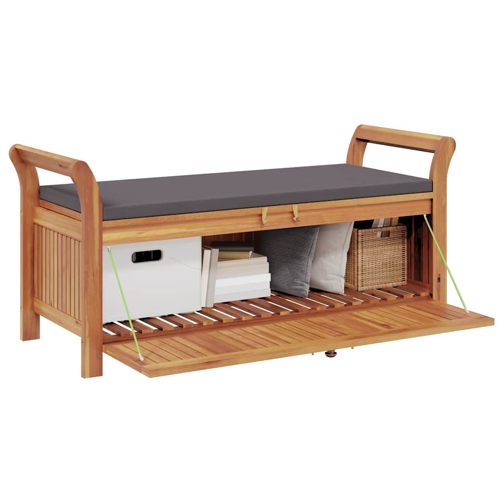 Banco de arrumação p/ jardim c/ almofadão 126 cm acácia maciça