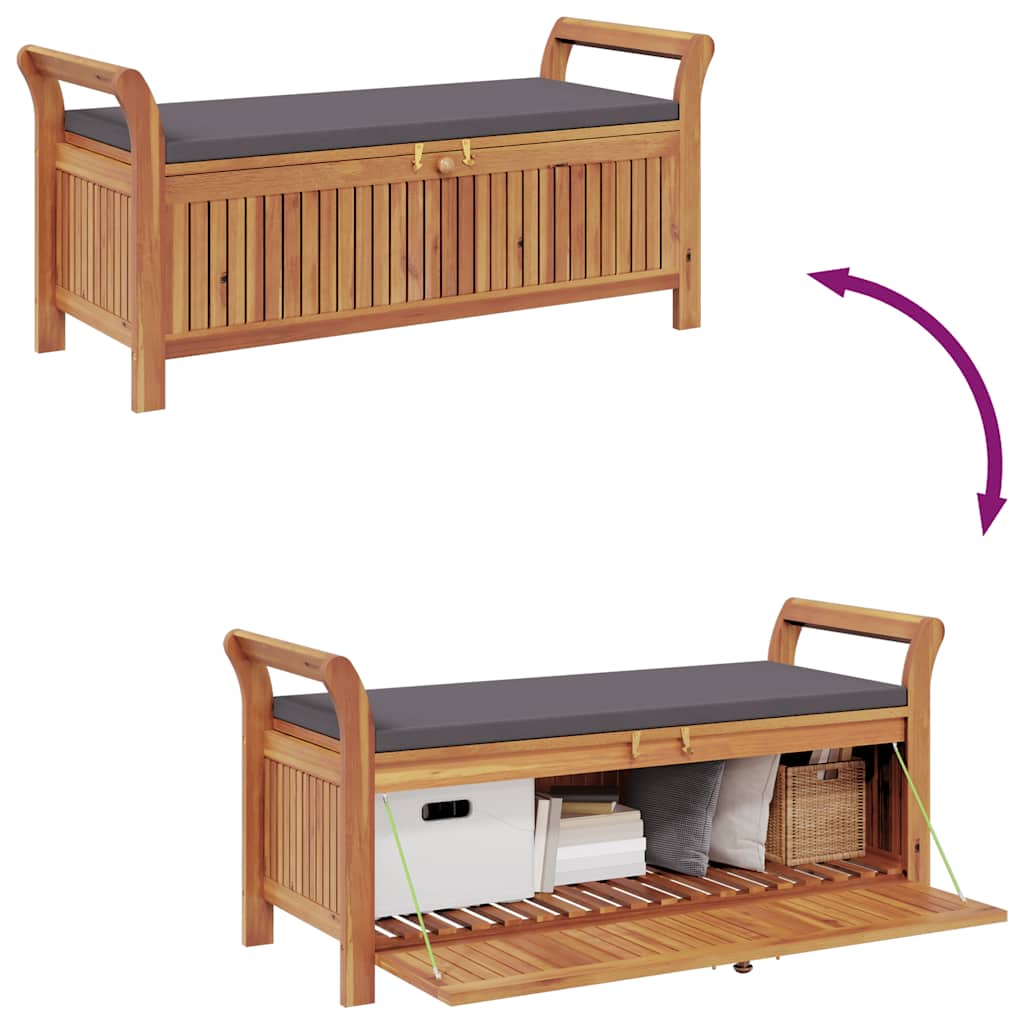 Banco de arrumação p/ jardim c/ almofadão 126 cm acácia maciça