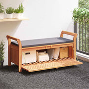 Banco de arrumação p/ jardim c/ almofadão 126 cm acácia maciça