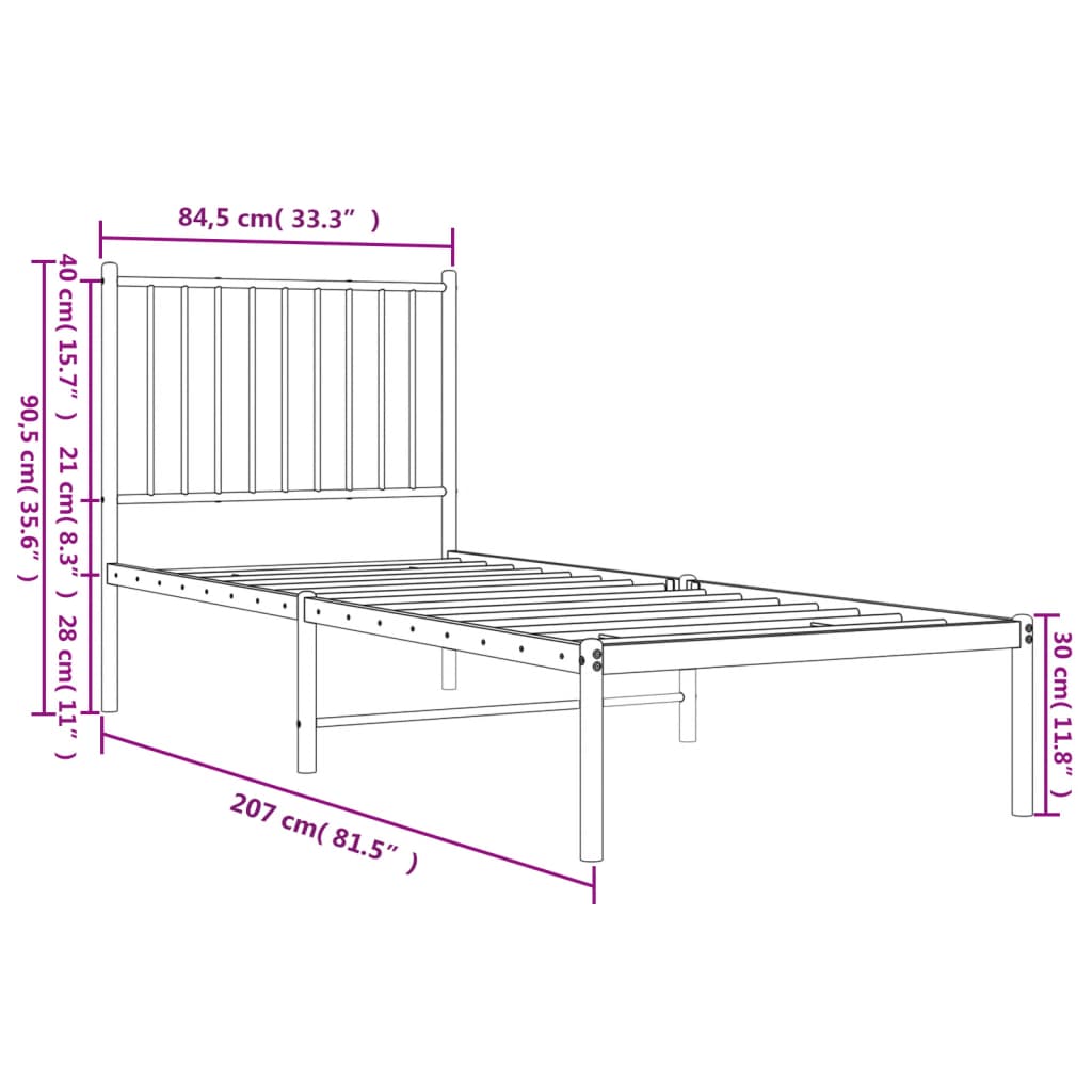 Estrutura de cama com cabeceira 80x200 cm metal preto