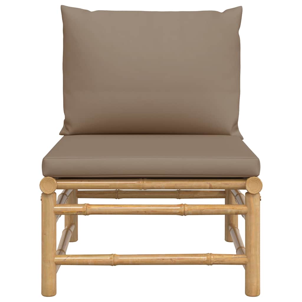 Sofá de centro jardim bambu c/ almofadões cinzento-acastanhado