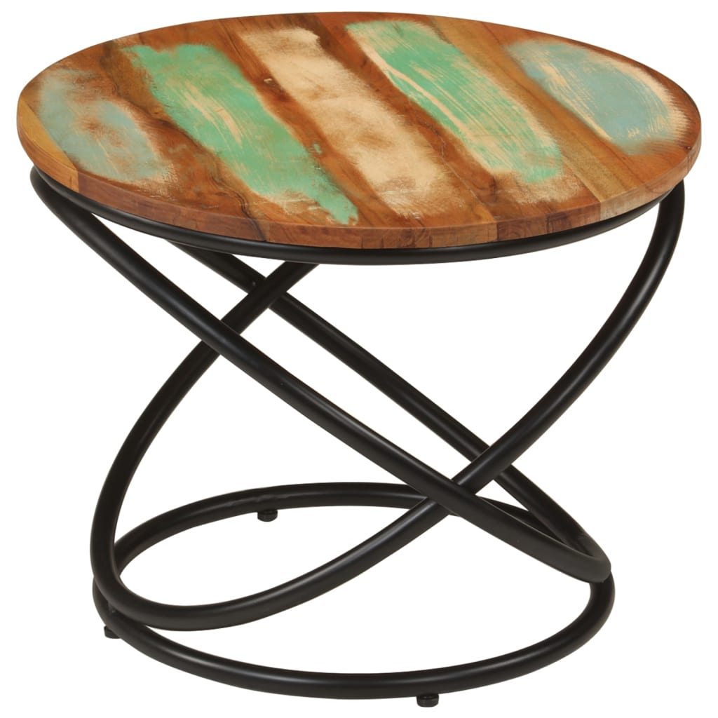 Mesa de centro Ø50x40 cm madeira recuperada maciça e aço
