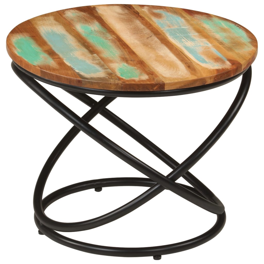 Mesa de centro Ø50x40 cm madeira recuperada maciça e aço