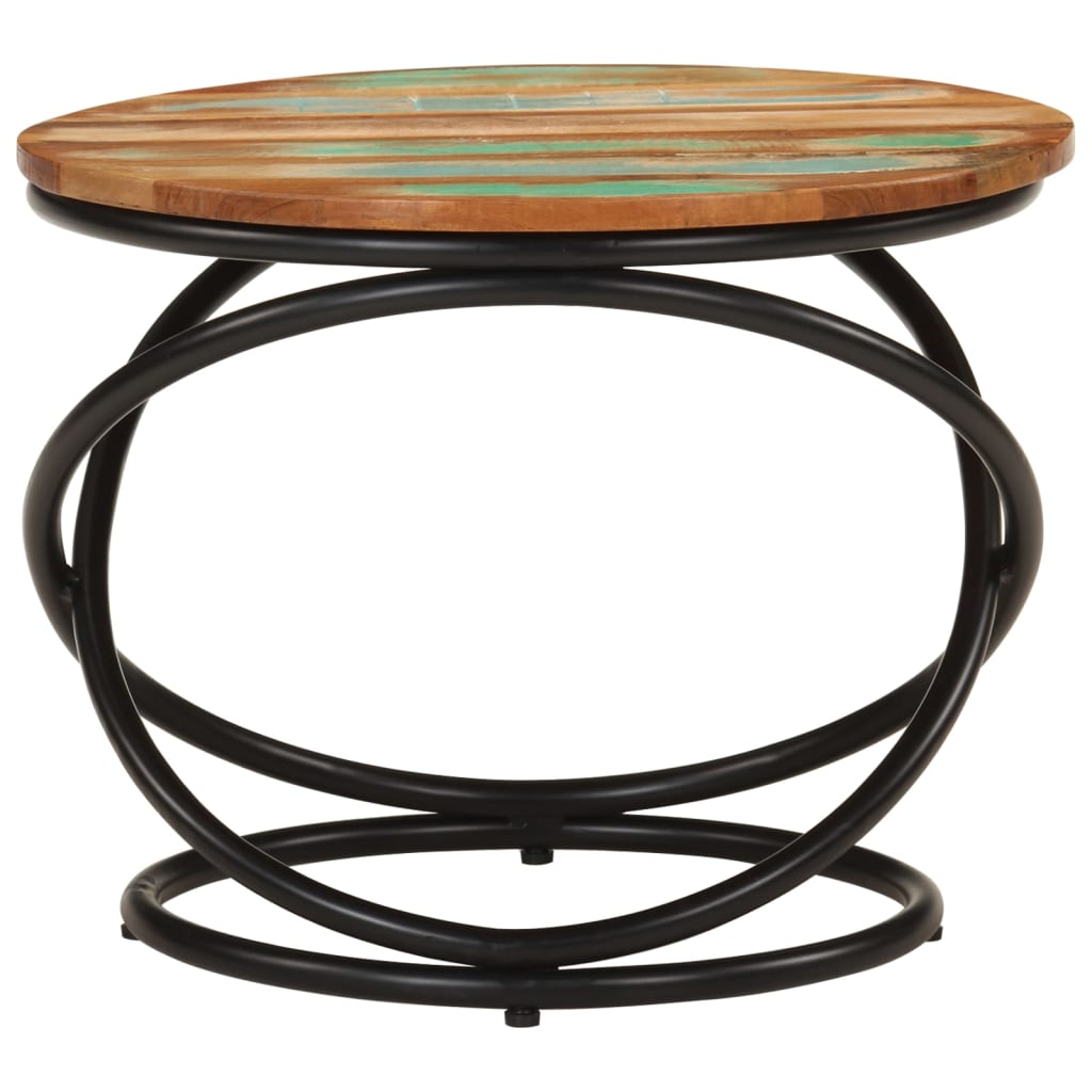 Mesa de centro Ø50x40 cm madeira recuperada maciça e aço