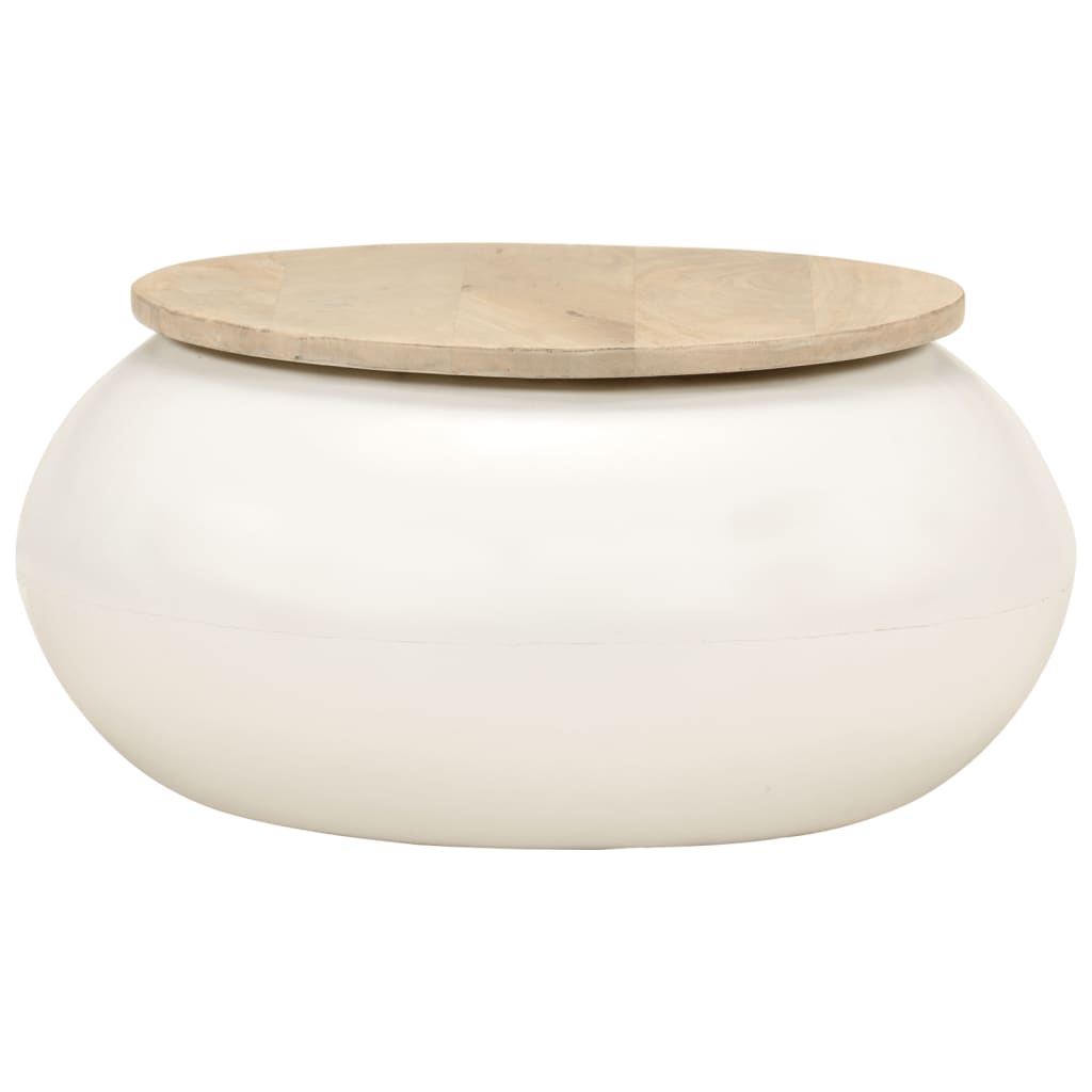 Mesa de centro 51x51x27 cm madeira de mangueira maciça branco