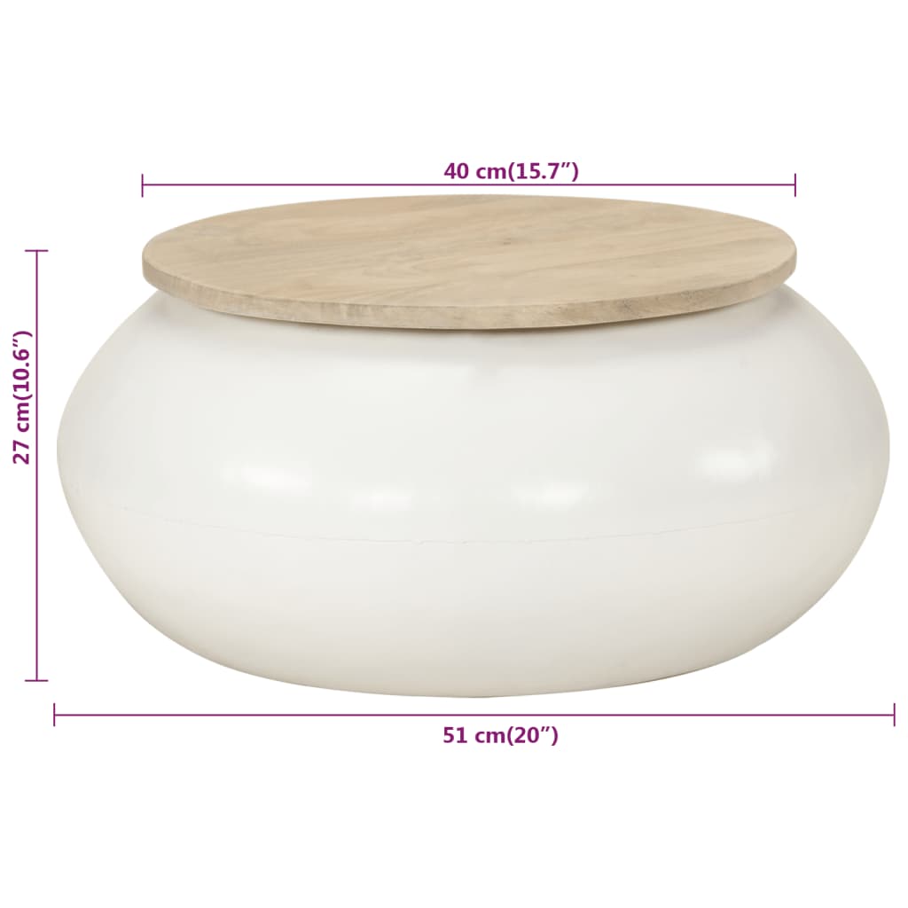 Mesa de centro 51x51x27 cm madeira de mangueira maciça branco