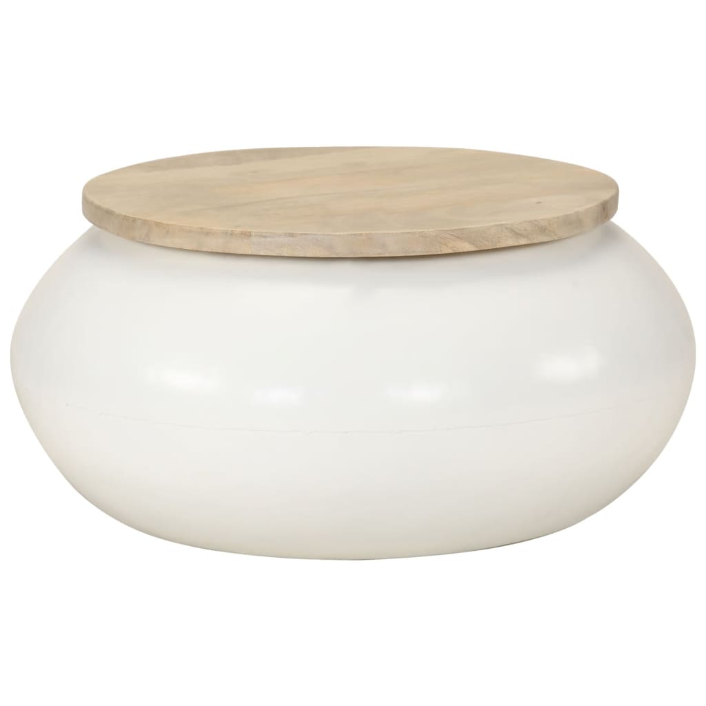 Mesa de centro 51x51x27 cm madeira de mangueira maciça branco