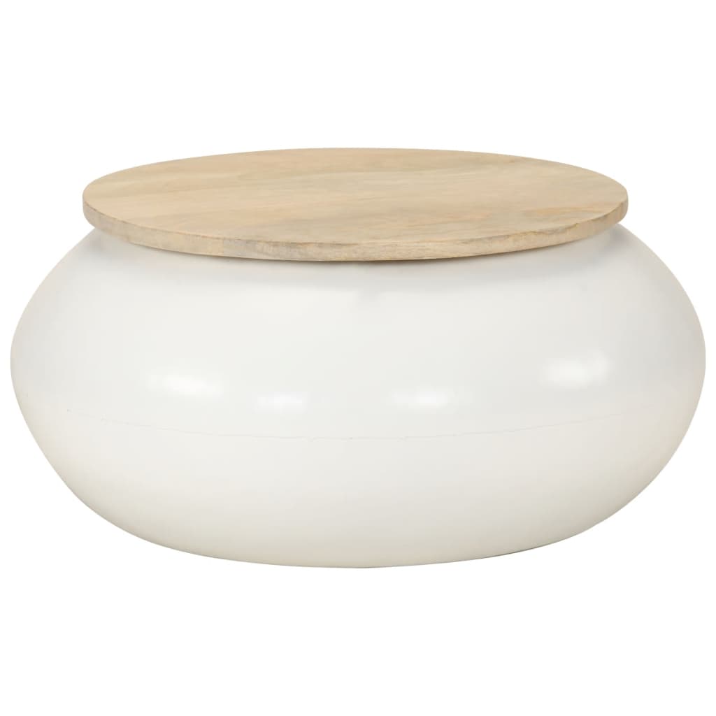 Mesa de centro 51x51x27 cm madeira de mangueira maciça branco