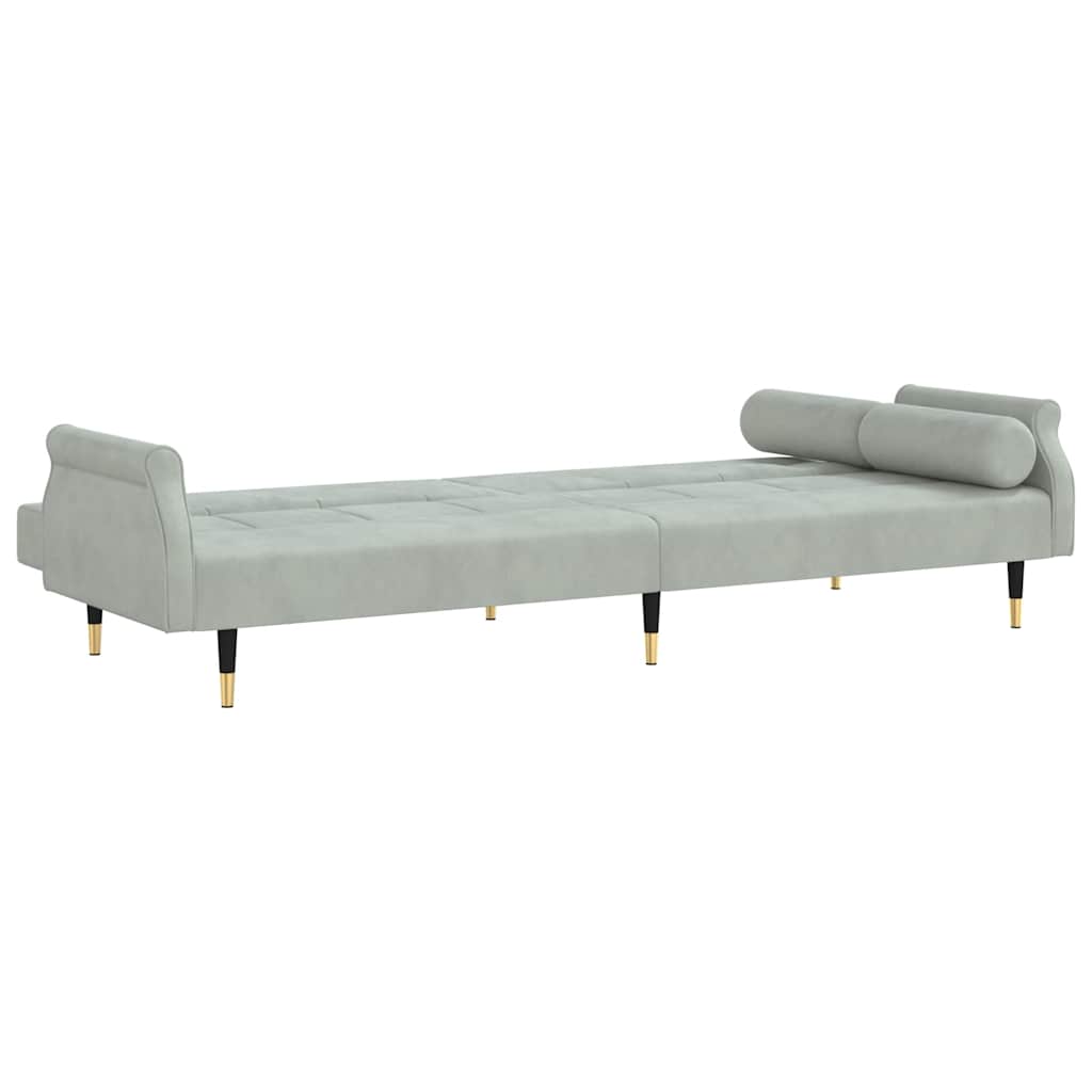 Sofá-cama com almofadões veludo cinzento-claro