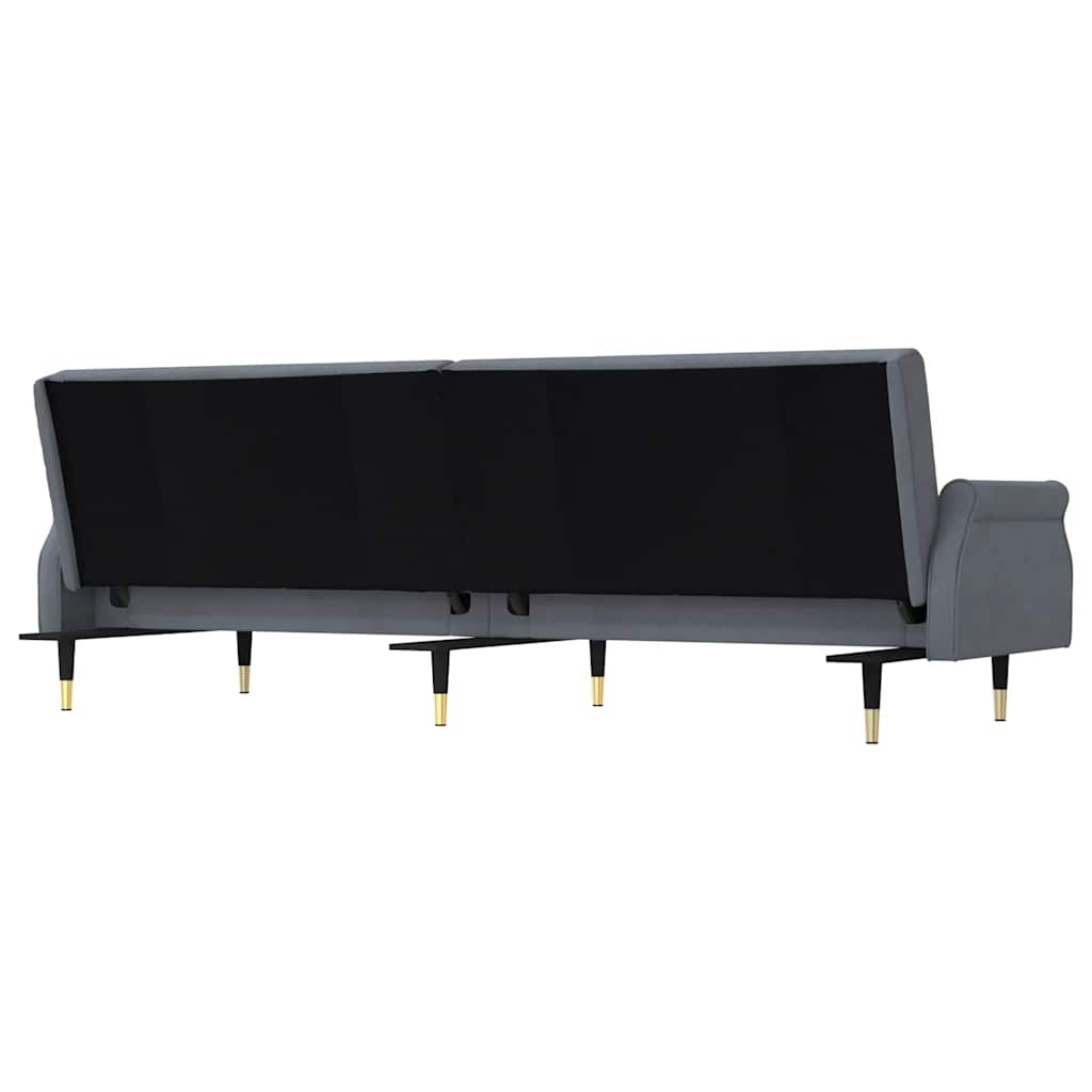 Sofá-cama com almofadões veludo cinzento-escuro