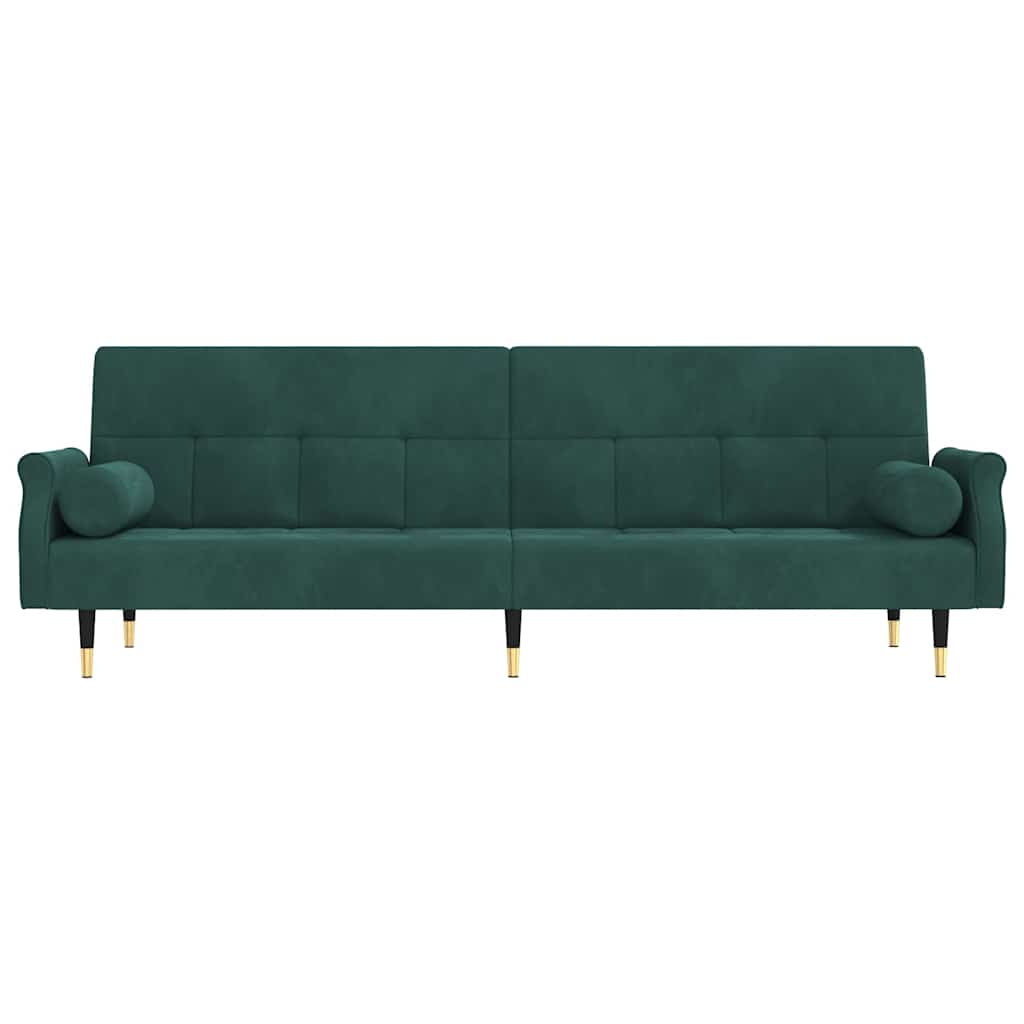 Sofá-cama com almofadões veludo verde-escuro