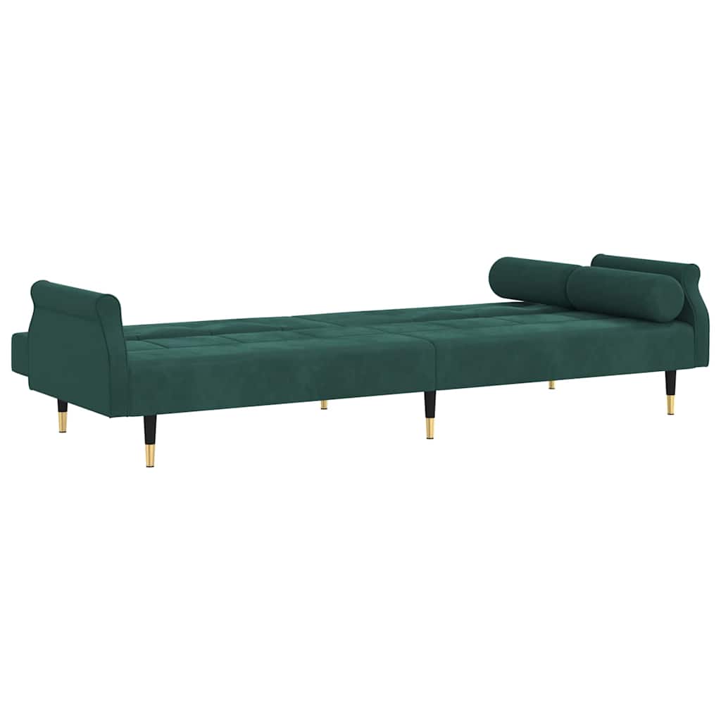 Sofá-cama com almofadões veludo verde-escuro