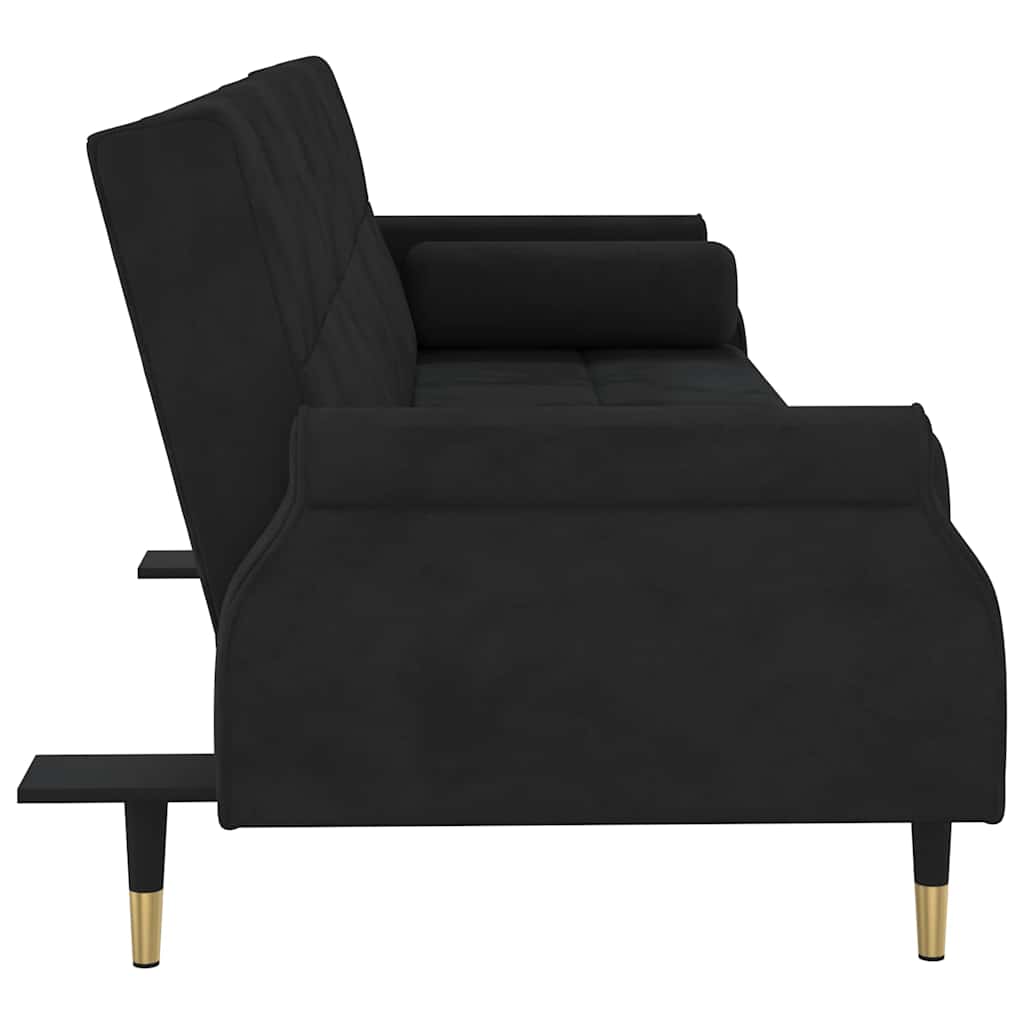 Sofá-cama com almofadões veludo preto