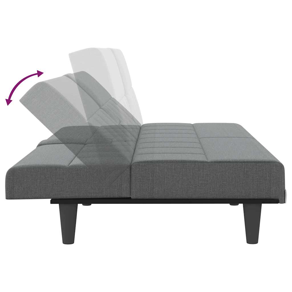 Sofá-cama com suportes para copos tecido cinzento-escuro