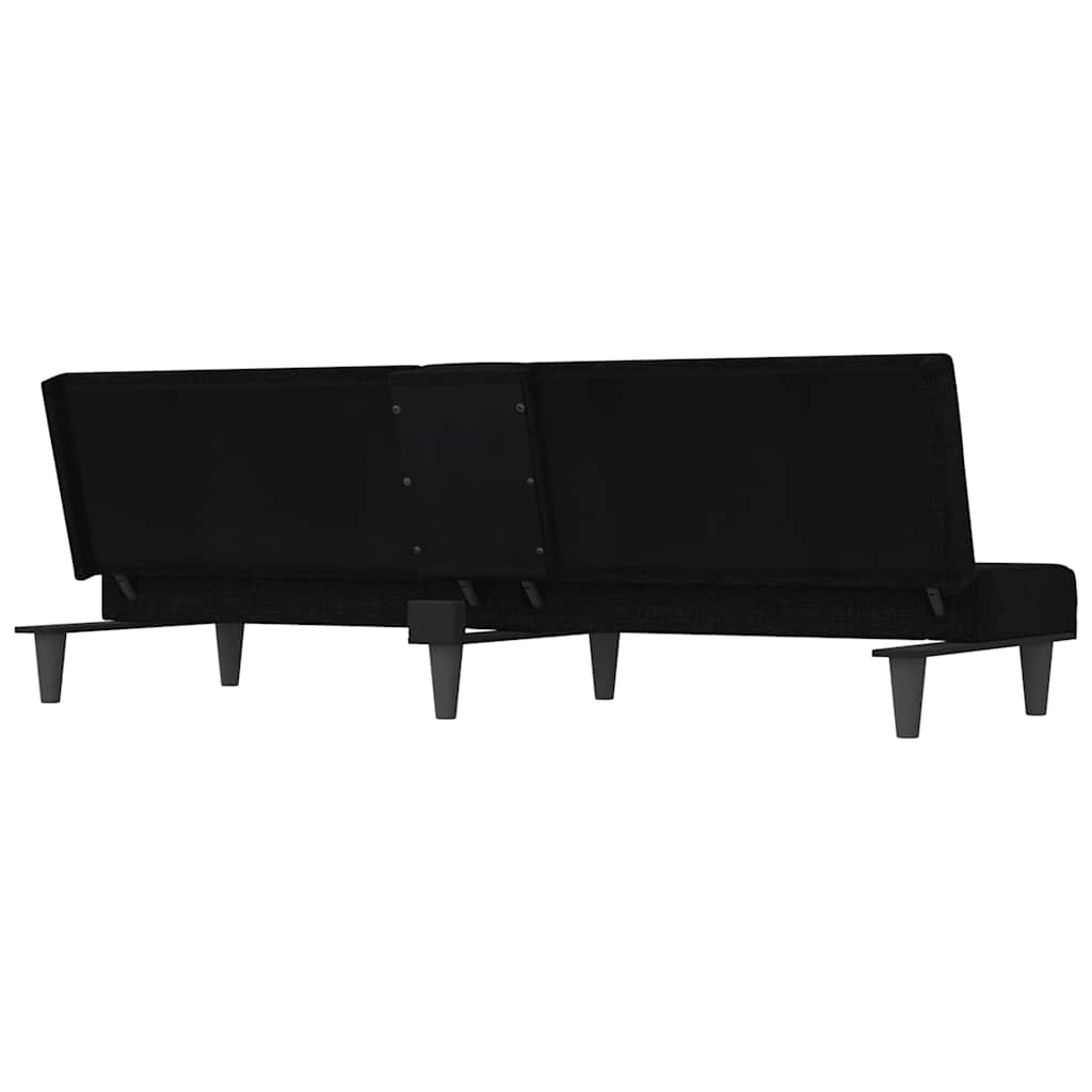 Sofá-cama com suporte para copos tecido preto
