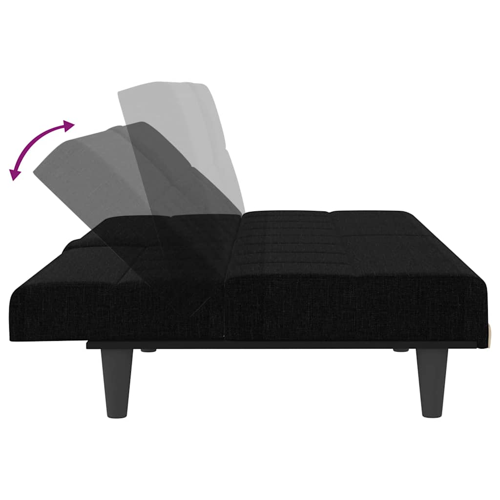 Sofá-cama com suporte para copos tecido preto
