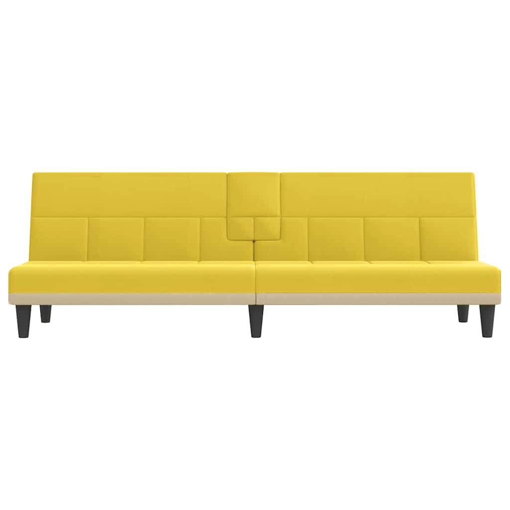 Sofá-cama com suportes para copos tecido amarelo-claro