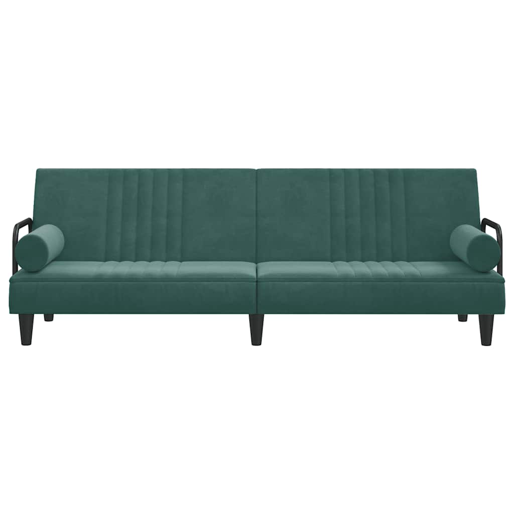 Sofá-cama com apoio de braços veludo verde-escuro