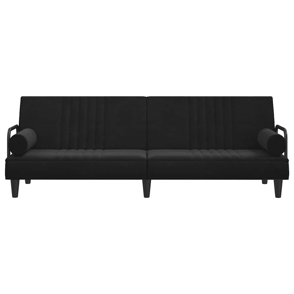 Sofá-cama com apoio de braços veludo preto