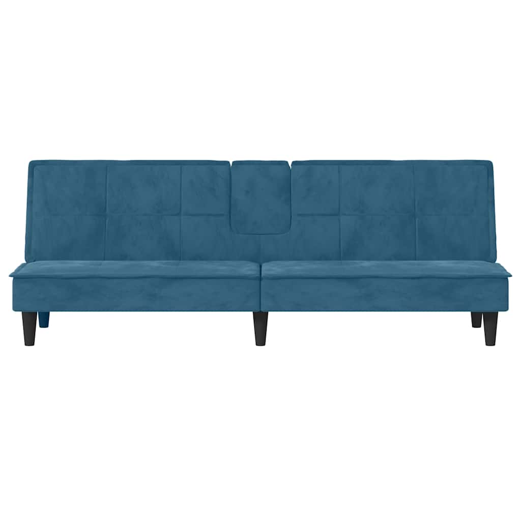 Sofá-cama com suporte para copos veludo azul