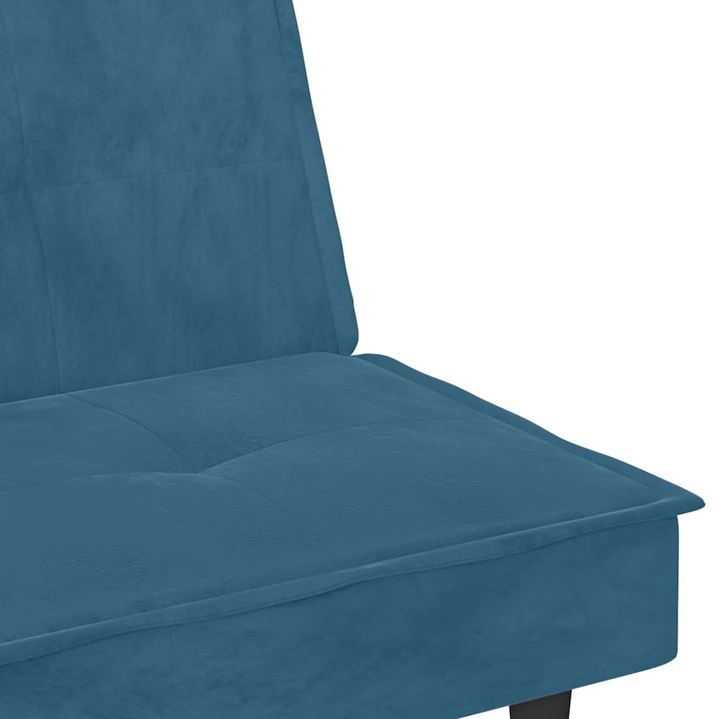 Sofá-cama com suporte para copos veludo azul