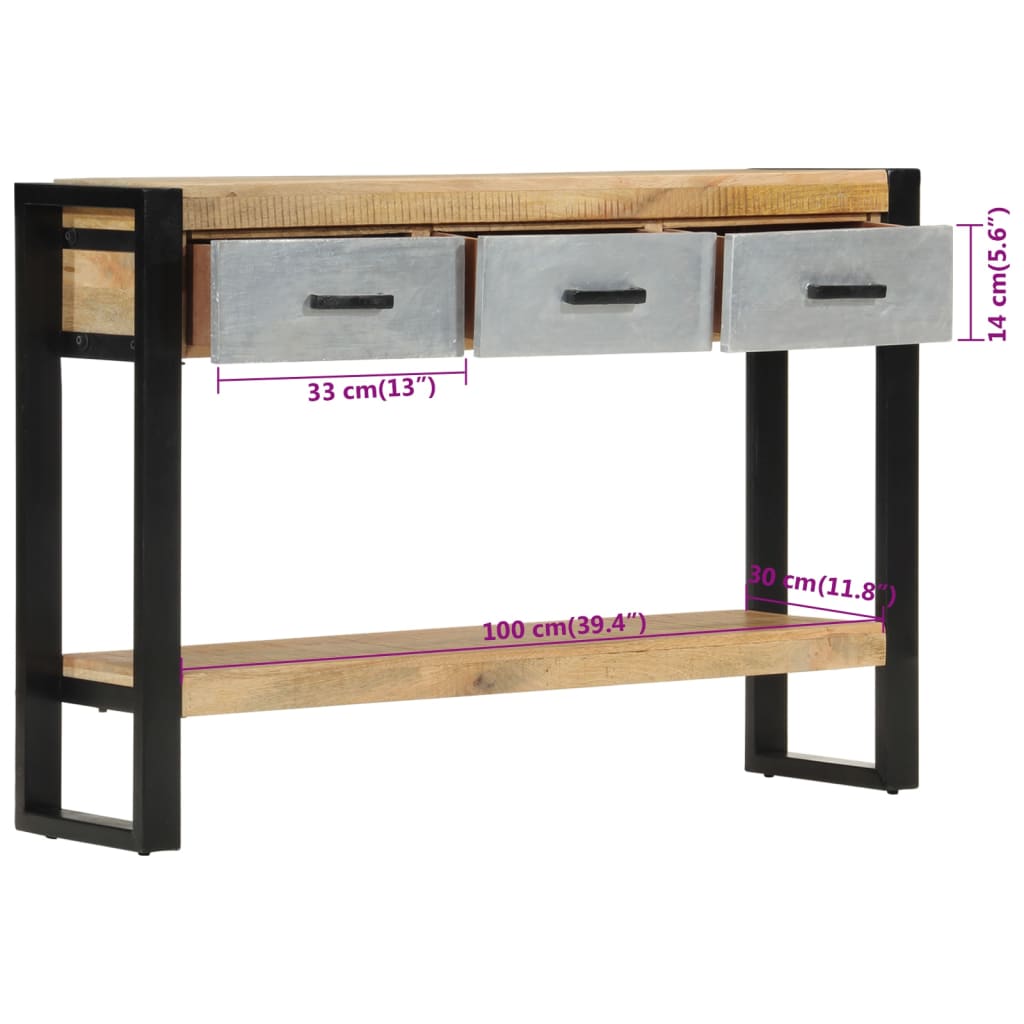 Mesa consola 110x30x76 cm madeira de mangueira áspera maciça