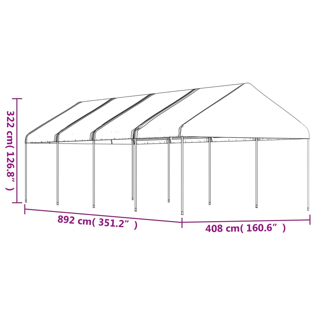 Gazebo com telhado 8,92x4,08x3,22 m polietileno branco