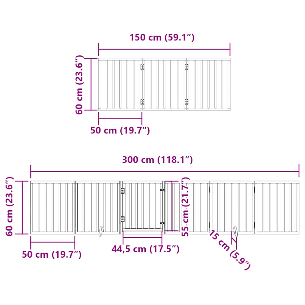 Portão para cães com porta dobrável 12 painéis 600 cm álamo