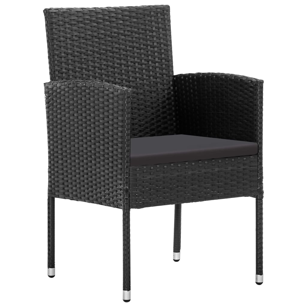 7 pcs conjunto de jantar p/ jardim c/ almofadões vime PE preto