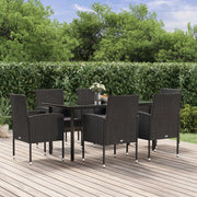 7 pcs conjunto de jantar p/ jardim c/ almofadões vime PE preto