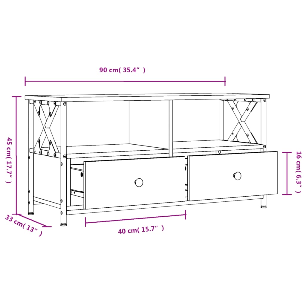 Móvel de TV 90x33x45 cm derivados de madeira/ferro cinza sonoma