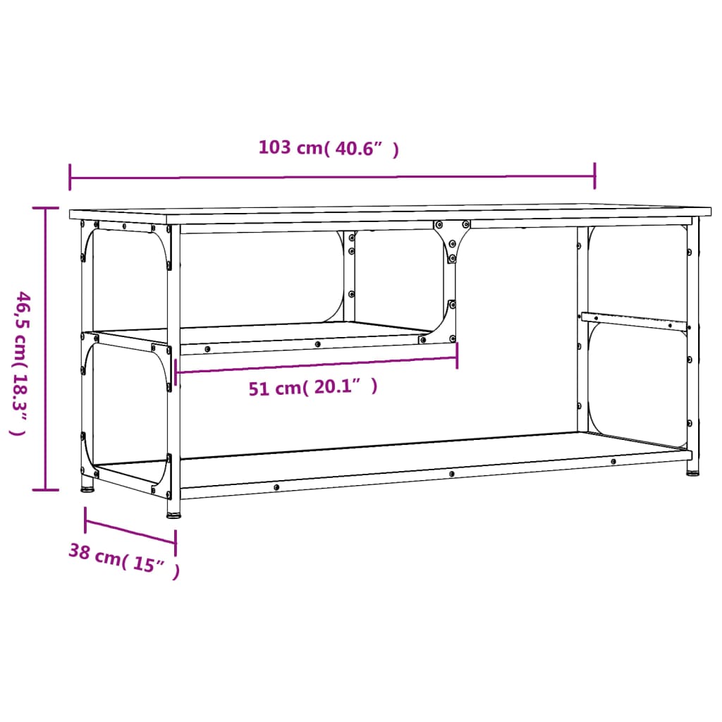 Móvel de TV 103x38x46,5 cm derivados madeira/aço cinza sonoma
