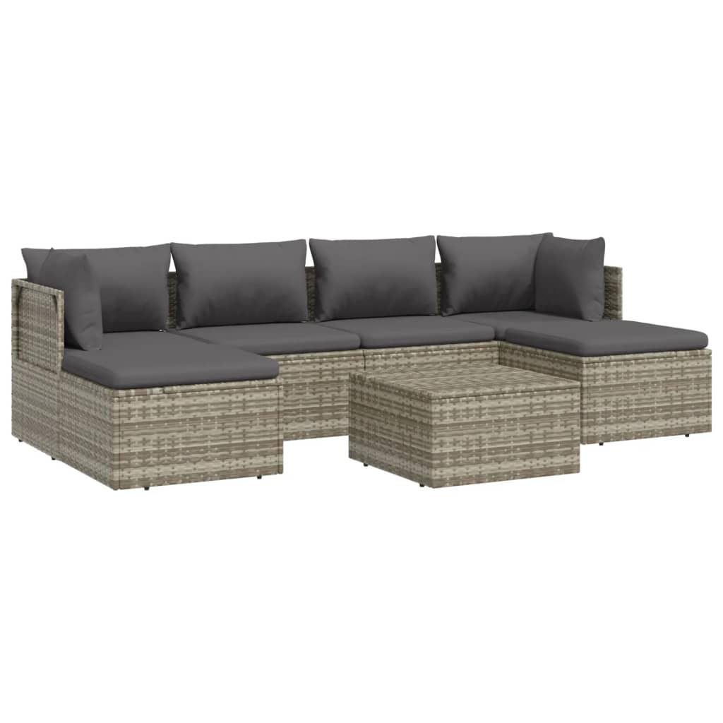 7 pcs conjunto lounge de jardim c/ almofadões vime PE cinzento