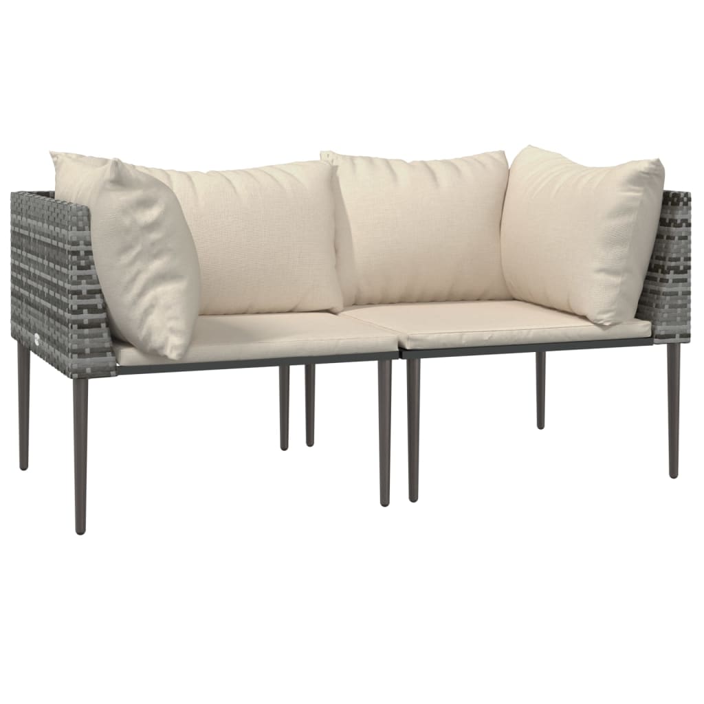Sofás de canto p/ jardim c/ almofadões 2 pcs vime PE cinzento