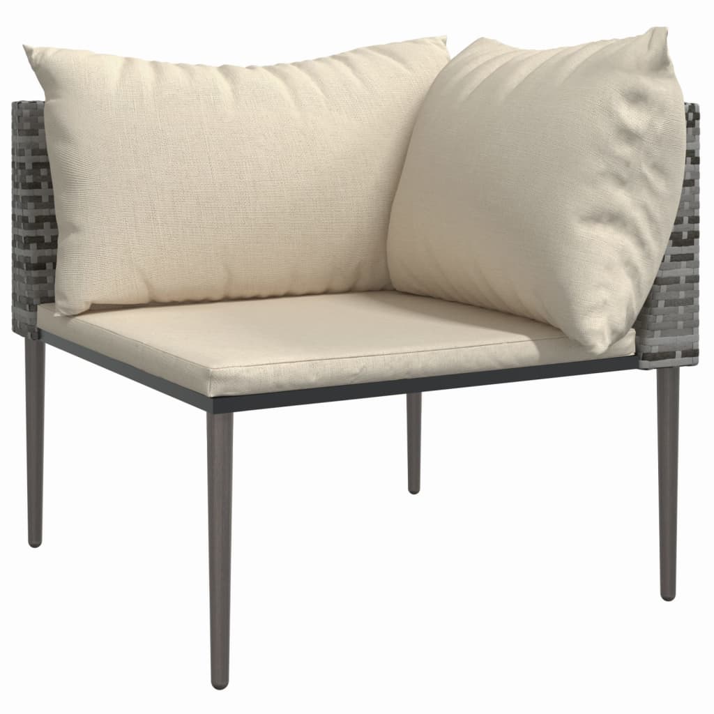 Sofás de canto p/ jardim c/ almofadões 2 pcs vime PE cinzento