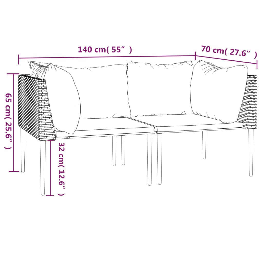Sofás de canto p/ jardim c/ almofadões 2 pcs vime PE cinzento
