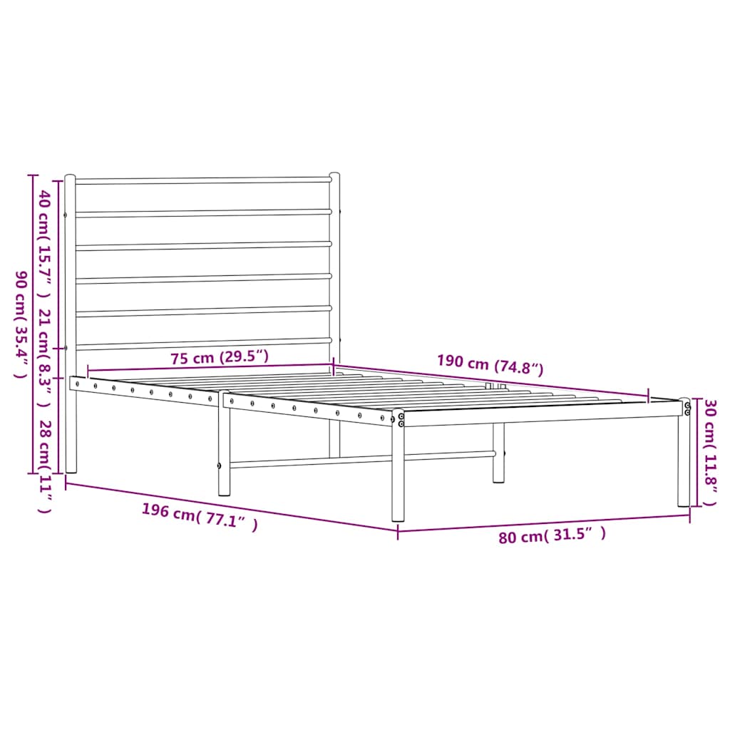 Estrutura de cama metal s/ colchão c/ cabeceira 75x190 cm preto