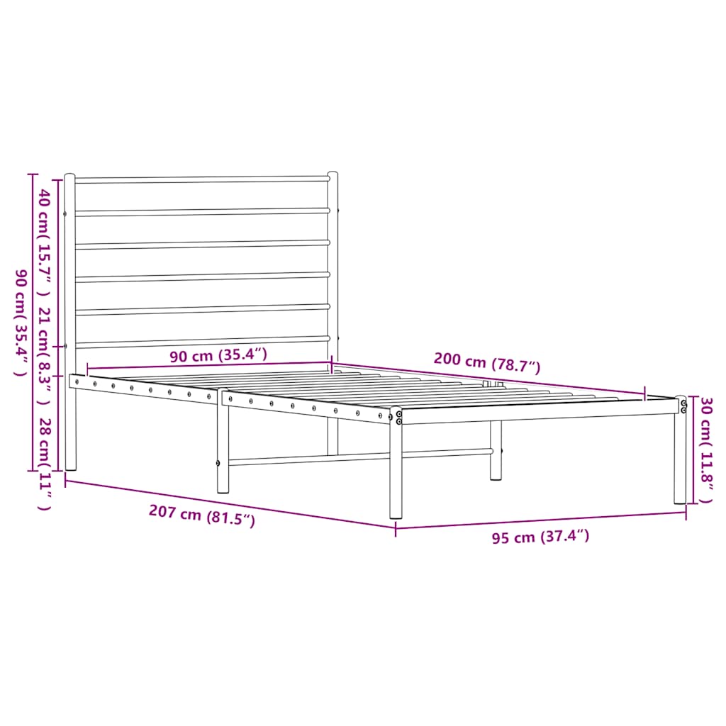Estrutura de cama com cabeceira 90x200 cm metal branco