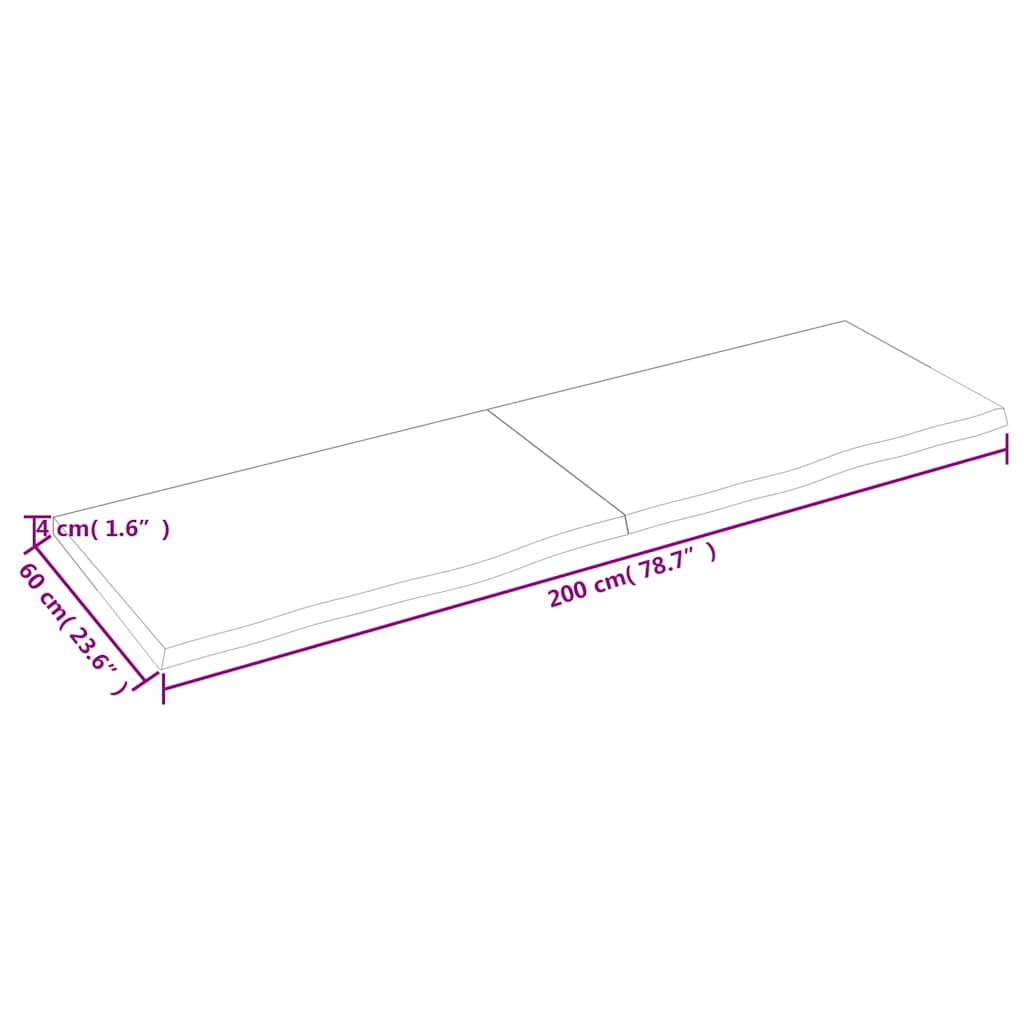 Prateleira de parede 200x60x(2-4)cm carvalho maciço não tratado