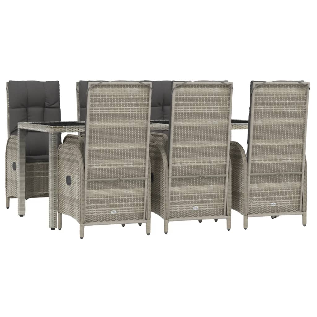 7 pcs conjunto de jantar p/ jardim c/ almofadões vime PE cinza