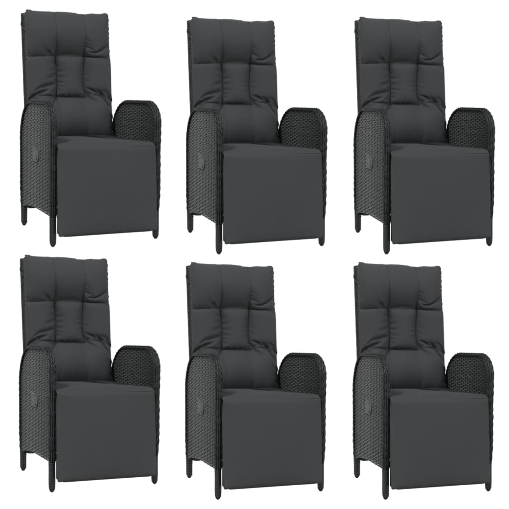7 pcs conjunto jantar jardim c/ almofadões vime PE preto/cinza