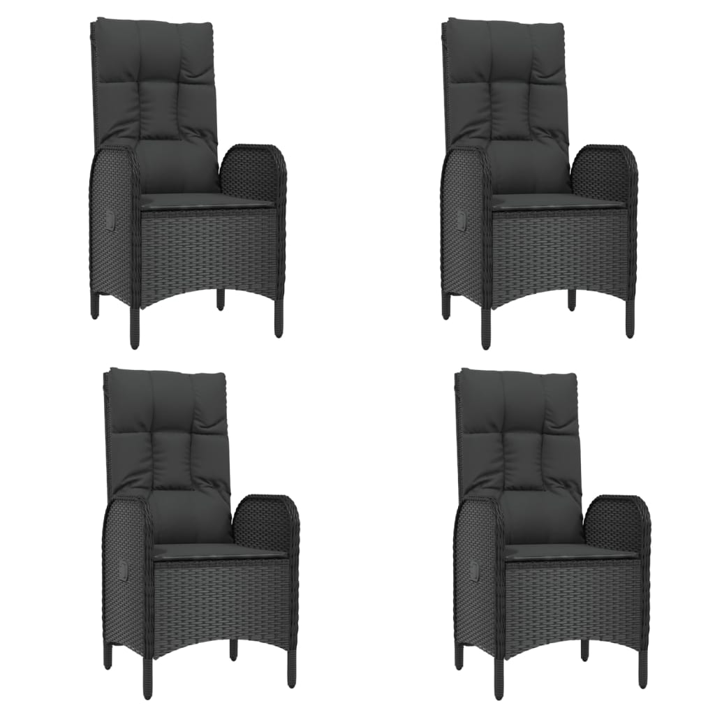 7 pcs conjunto de jantar p/ jardim c/ almofadões vime PE preto