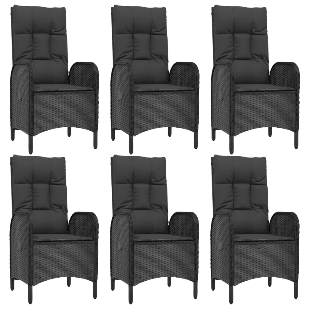 7 pcs conjunto de jantar p/ jardim c/ almofadões vime PE preto