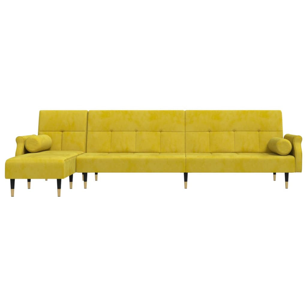 Sofá-cama em forma de L 271x140x70 cm veludo amarelo