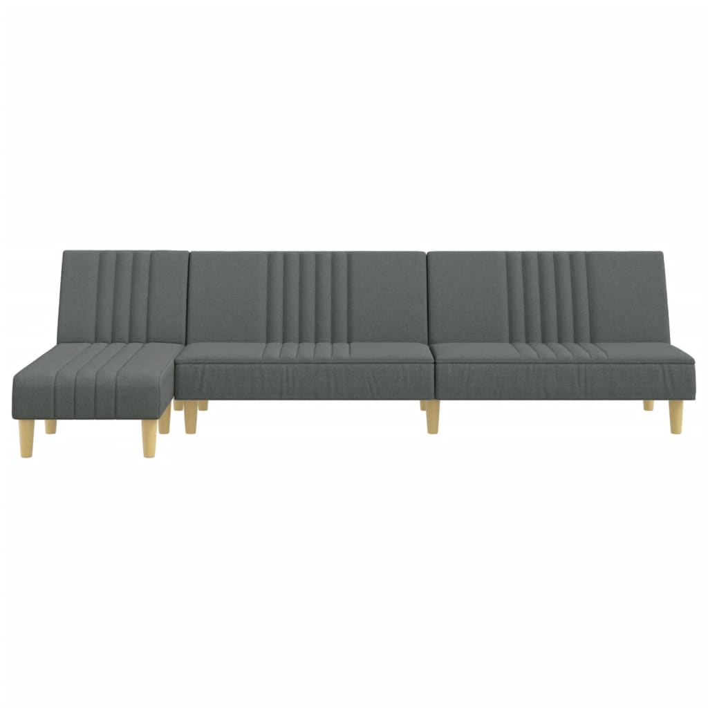Sofá-cama em forma de L 255x140x70 cm tecido cinzento-escuro