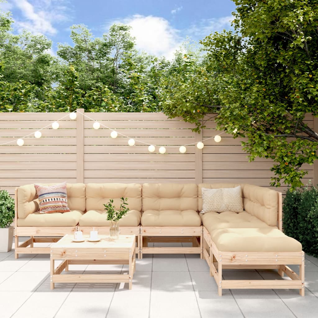 7 pcs conjunto lounge jardim c/ almofadões madeira maciça