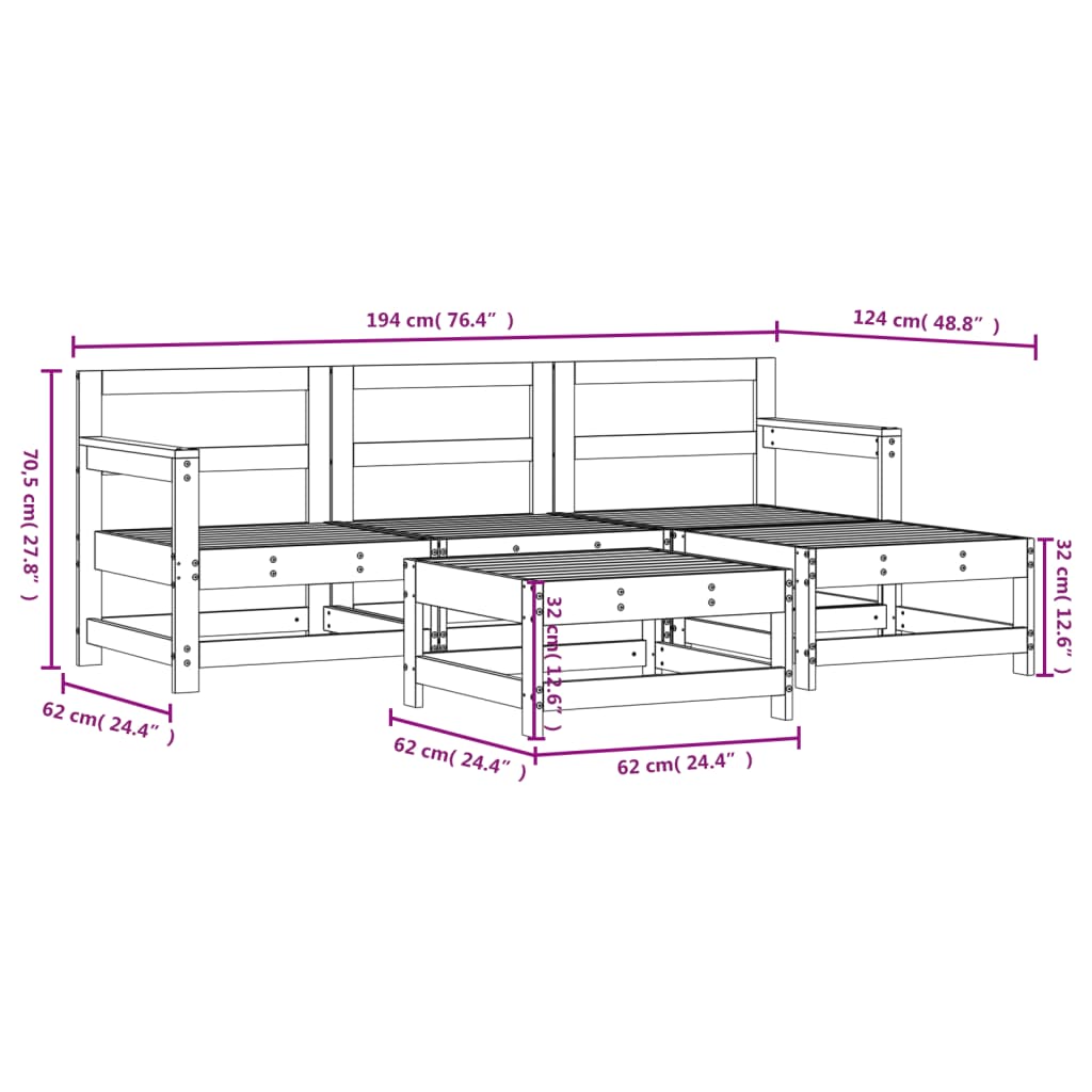 5 pcs conjunto lounge de jardim madeira de douglas maciça