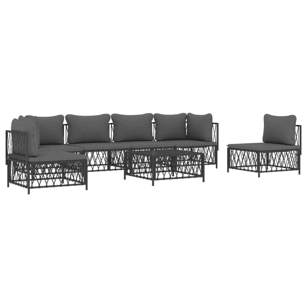 7 pcs conjunto lounge de jardim com almofadões aço antracite