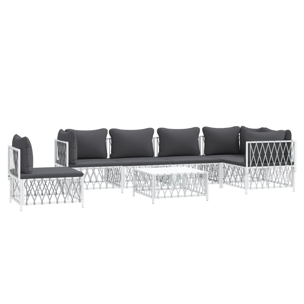 7 pcs conjunto lounge de jardim com almofadões aço branco