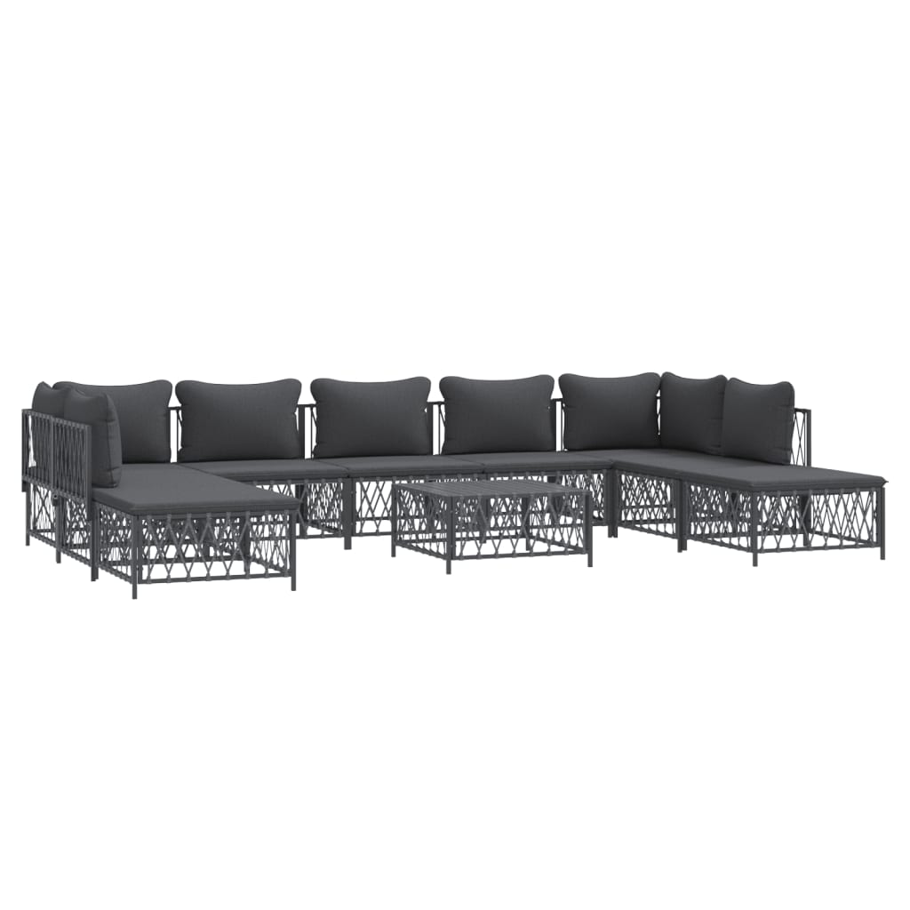 10 pcs conjunto lounge de jardim com almofadões aço antracite
